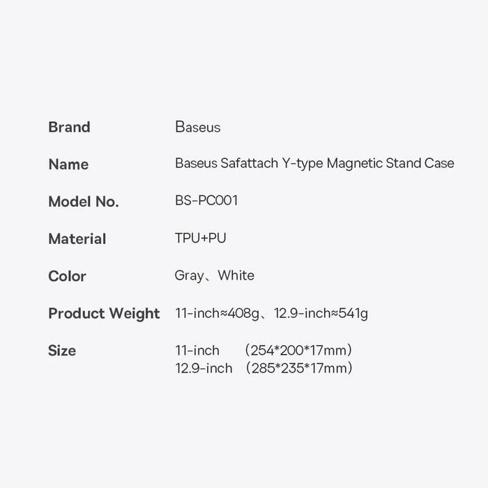 Baseus Safattach Y-Type Case für iPad Pro 12.9 "2018/2020/2021 Hülle mit Standfuß weiß (ARCX010102)