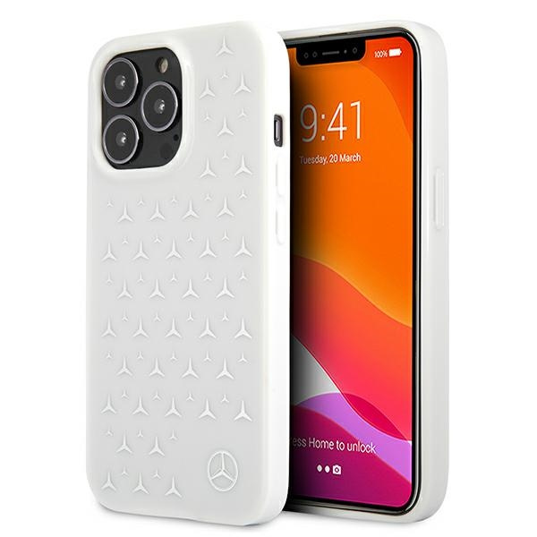 Pouzdro MERCEDES Apple iPhone 13 Pro Max Silver Stars Pattern White Hardcase