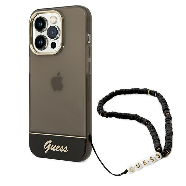Case GUESS Apple iPhone 14 Pro Translucent Pearl Strap Black Hardcase