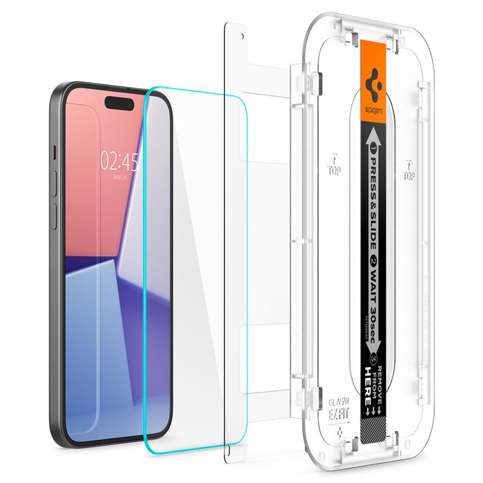 Tempered Glass Spigen iPhone 15 Plus Glas.tr "ez Fit" 2er-Pack  