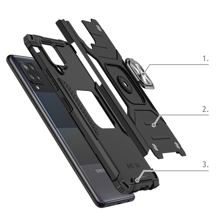 Wozinsky Ring Armor Tough Hybrid Case Cover + Magnethalterung für Samsung Galaxy A42 5G schwarz