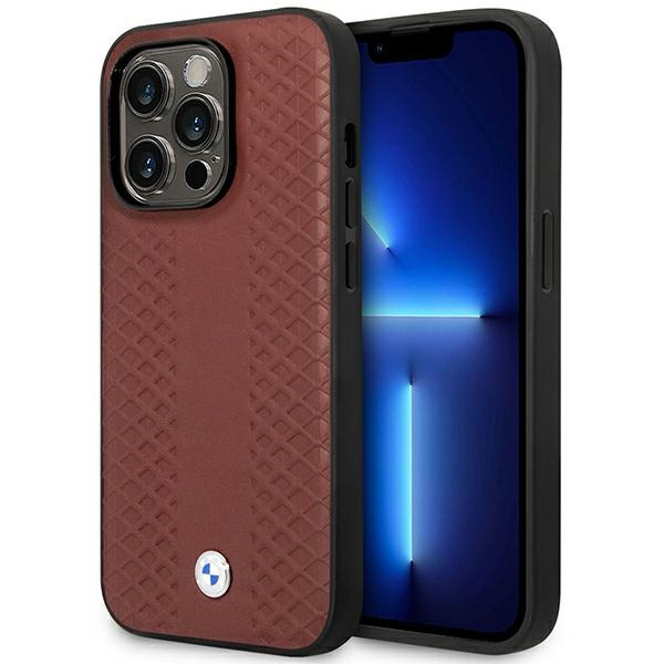 Funda BMW BMHMP14X22RFGR iPhone 14 Pro Max 6.7" burdeos/burdeos Piel con diseño de diamantes MagSafe