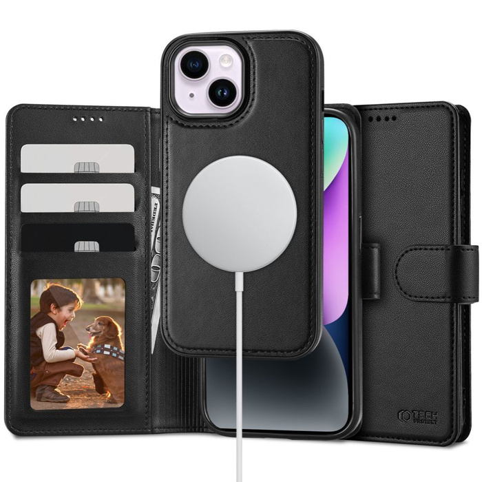Case Tech-protect Wallet MagSafe iPhone 15 Black Case