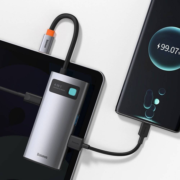 Baseus Metal Gleam 4in1 Multifunktions-HUB USB Typ C - USB Typ C Stromversorgung 100 W / HDMI 4K 30 Hz / 1x USB 3.2 Gen 1 / 1x USB 2.0 (CAHUB-CY0G)