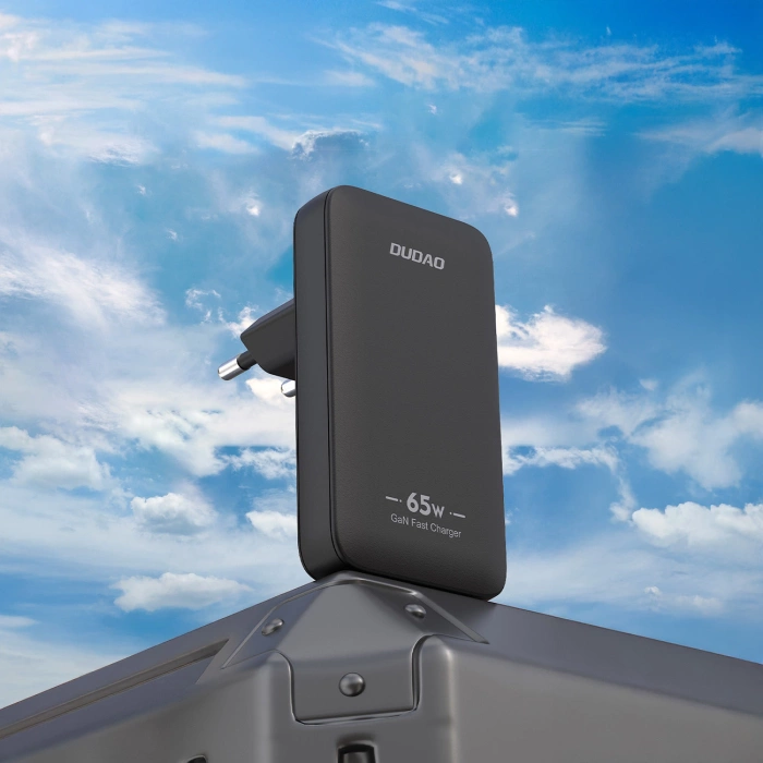 GaN Dudao A65Q 65W USB-A / USB-C PD Ultradünnes Wandladegerät - Schwarz