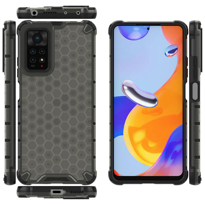 Funda nido de abeja blindada con marco de gel para Xiaomi Redmi Note 11 Pro+ / 11 Pro negra