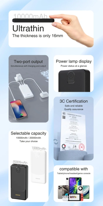 Powerbank Dudao K10 10000mAh  2.4A 2 x USB-A - czarny