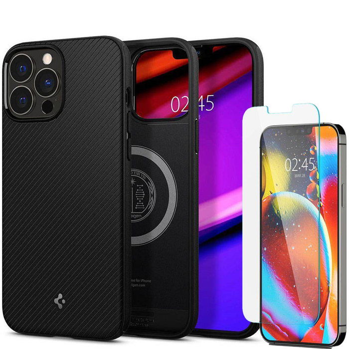 Spigen iPhone 13 Pro Mag Armor MagSafe MATTE Noir Case + Verre trempé Spigen Glas.Tr Slim