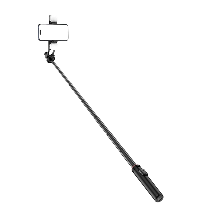 Selfie stick WC12YDS 1.3m aluminum alloy telescopic tripod with dual lamp and phone holder - black