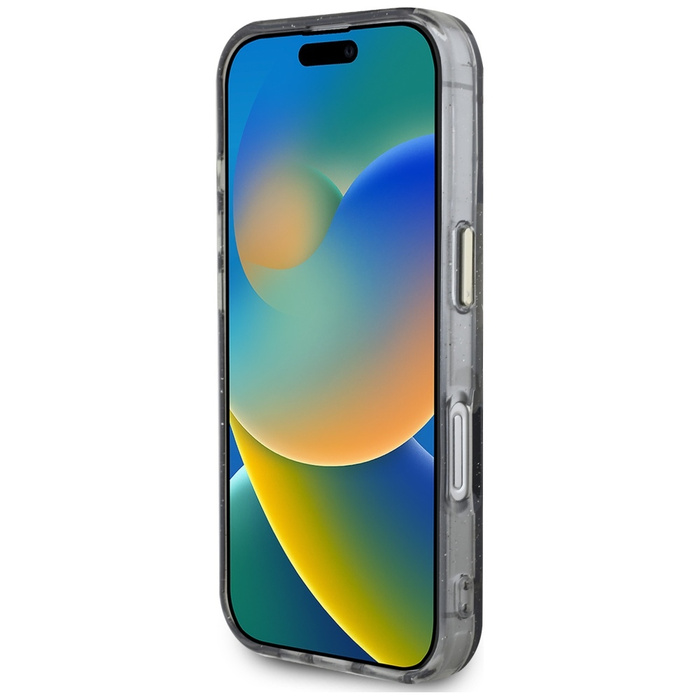 Etui Guess Glitter Flowers Triangle       Buttons MagSafe do iPhone 16 czarny