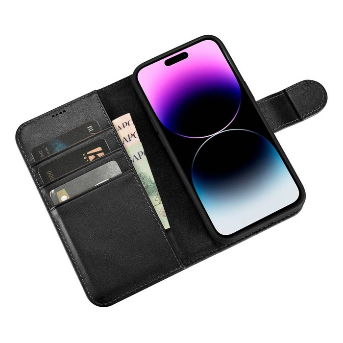 iCarer Wallet Case 2in1 iPhone 14 Pro Leather Flip Cover Anti-RFID noir (WMI14220726-BK)