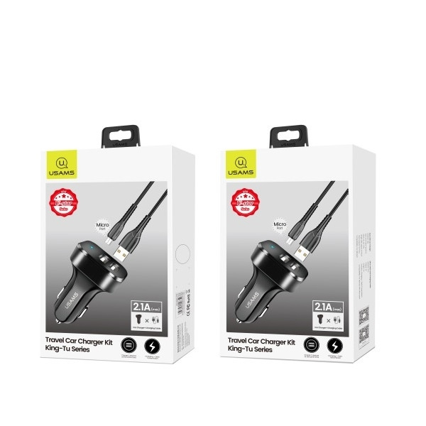 Caricatore car USAMS 2xUSB Cavo USB MicroUSB Nero