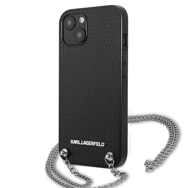 Hülle KARL LAGERFELD Apple iPhone 13 Mini Leder strukturiert und Kette Schwarz Hartcase