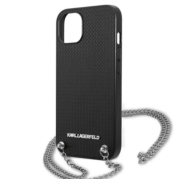 Karl Lagerfeld KLHCP13MPMK iPhone 13 6.1" hartcase schwarz/schwarz Leder strukturiert und Kette