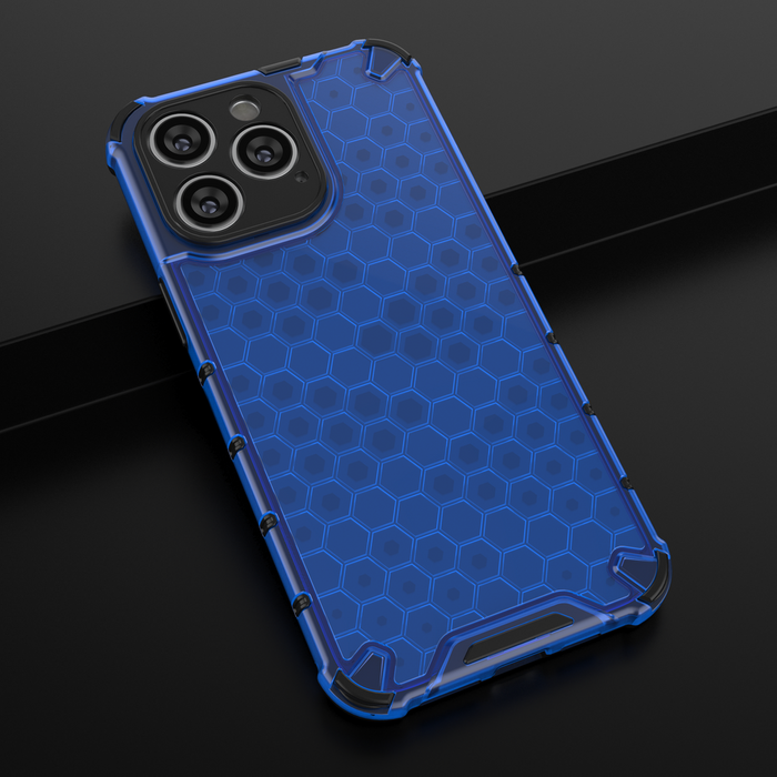 Funda Honeycomb para iPhone 14 Pro Max funda híbrida blindada azul