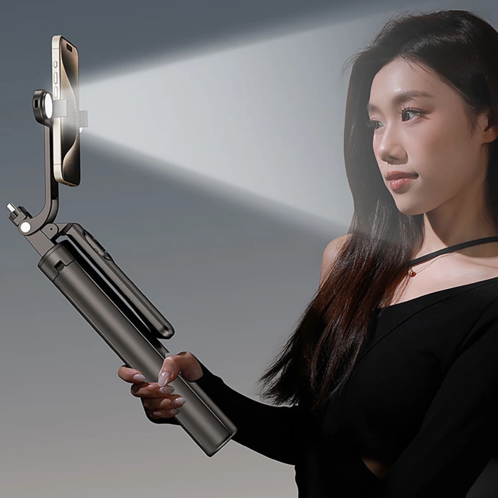 Selfie stick WH181D-Y1S 1.75m aluminum alloy telescopic tripod with dual lamp and phone holder - black