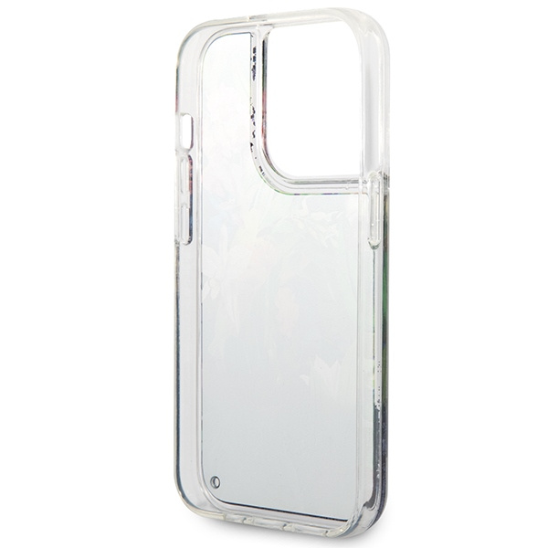 Case GUESS Apple iPhone 14 Pro Flower Liquid Glitter Blue Hardcase