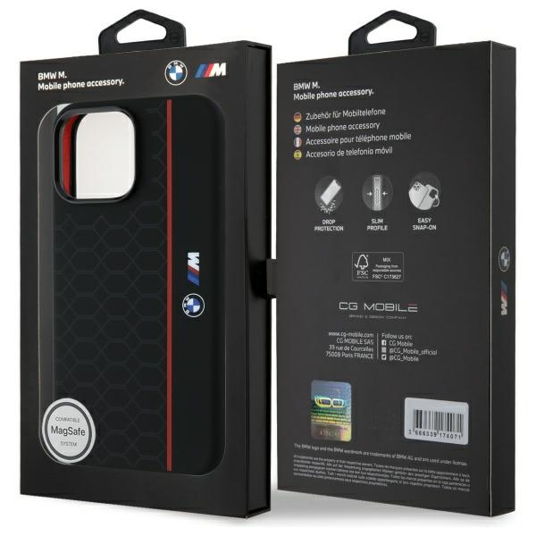 Coque BMW iPhone 16 Pro Max noir/noircase Silicone Hexagon Red Line MagSafe