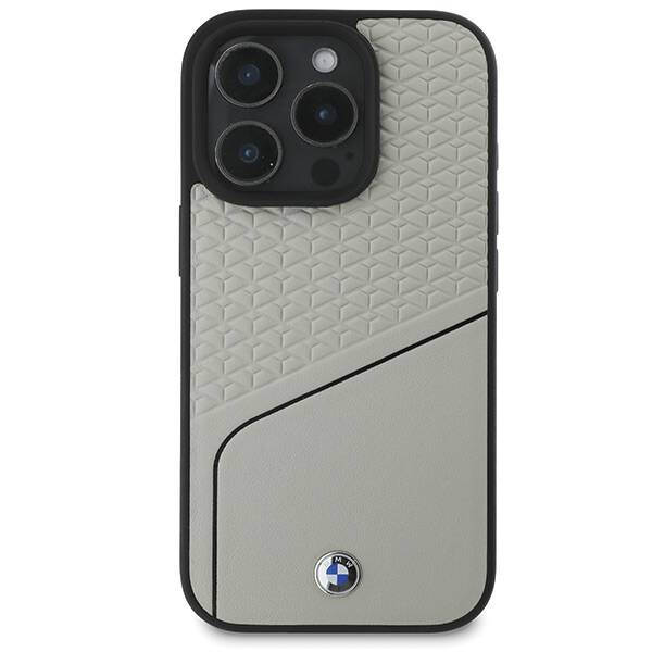 Coque BMW iPhone 16 Pro 6.3" grey/grey hardcase Sign Leather Textured and Line MagSafe