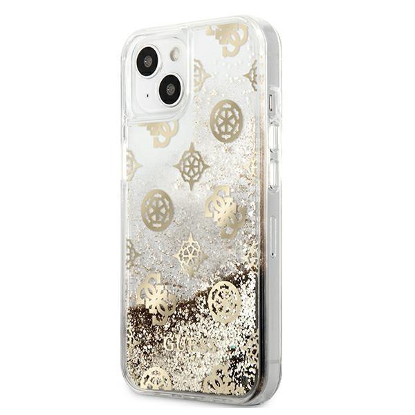 Pevné Puzdro GUESS Apple iPhone 13 Mini Peony Liquid Glitter Golden Hardcase