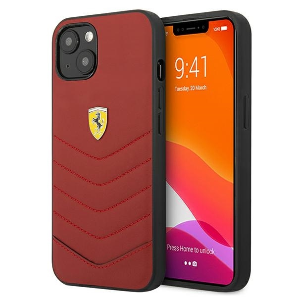 Pouzdro FERRARI Apple iPhone 13 Off Track prošívané červené pevné pouzdro