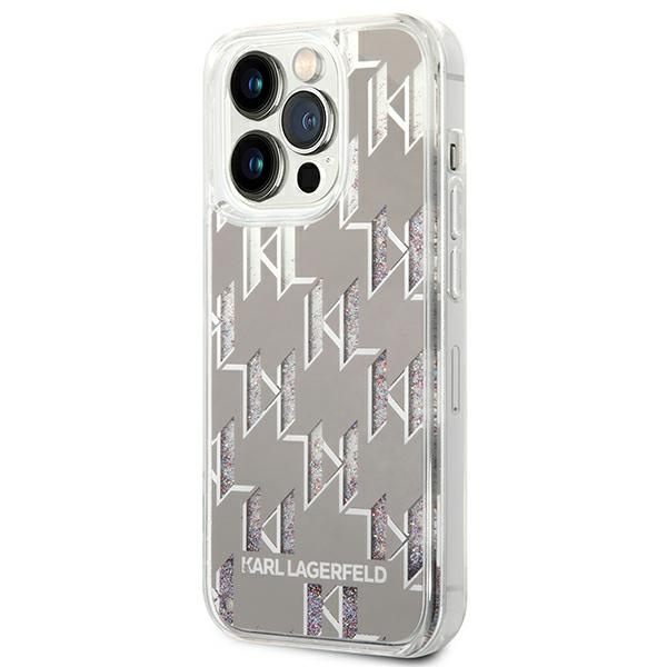 Case KARL LAGERFELD Apple iPhone 14 Pro Max Liquid Glitter Monogram Silver Hardcase