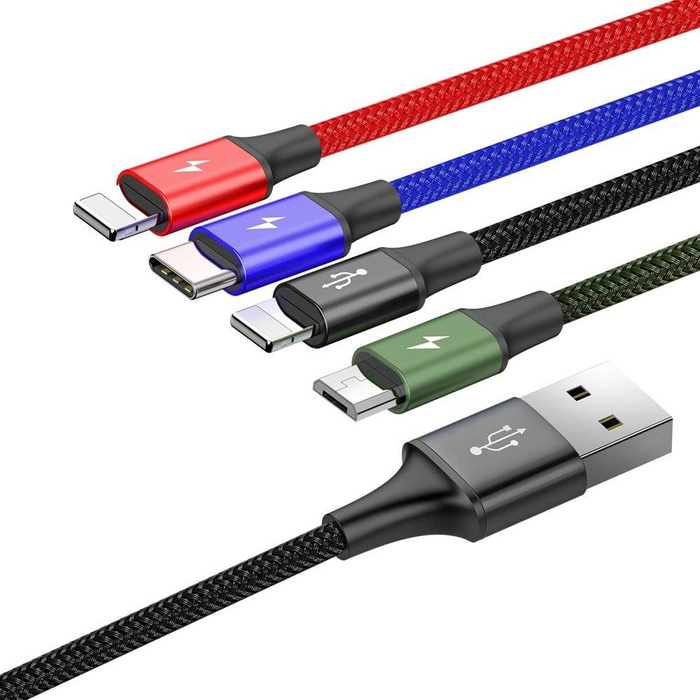 Baseus cable USB 4in1 cable, 2x Lightning / USB Type C / micro USB, nylon braided 3.5A 1.2m black (CA1T4-A01)