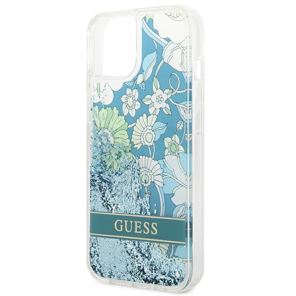 Case GUESS Apple iPhone 14 Plus Flower Liquid Glitter Green Hardcase