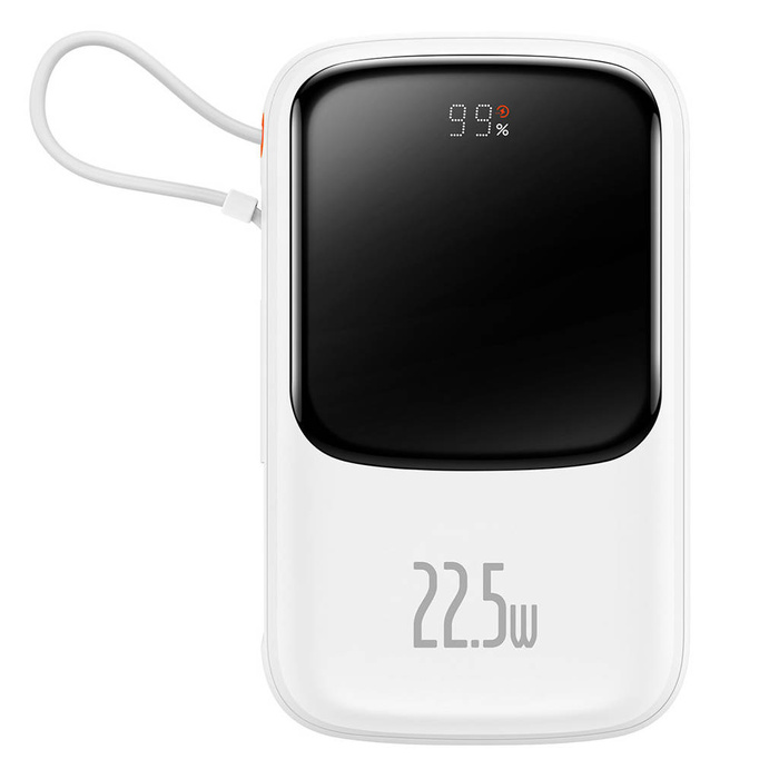 Baseus Qpow Digital Display powerbanka s rychlým nabíjením 10000mAh 22,5W QC/PD/SCP/FCP s integrovaným kabelym USB-C bílá