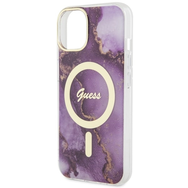 Hülle Guess GUHMP14SHTMRSU iPhone 14 6,1" lila/violett hartcase Golden Marble MagSafe Case