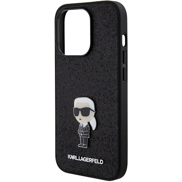 Karl Lagerfeld KLHCP15LGKNPSK iPhone 15 Pro 6,1" nero/nerocase fisso Glitter Logo Ikonik Pin metallo