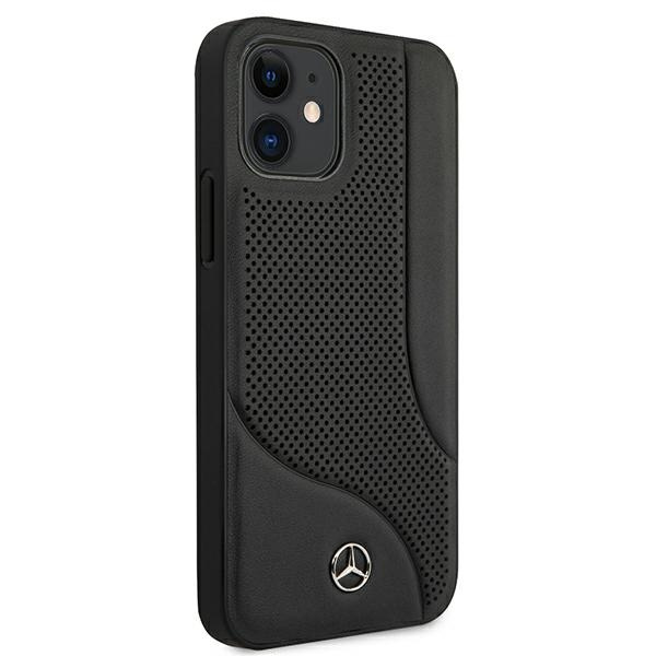 Hülle MERCEDES Apple iPhone 12 Mini Leder Perforierte Fläche Schwarz Hardcase