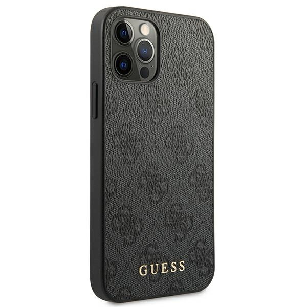 Hülle GUESS Apple iPhone 12 12 Pro 4G Metall Gold Logo Grau Hartcase