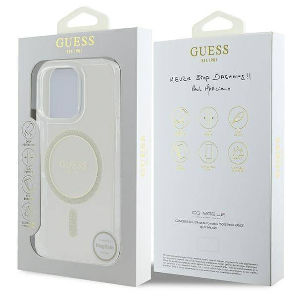 Etui Guess iPhone 16 Pro Max przeźroczysty/transparent hardcase IML Glitter Circle MagSafe