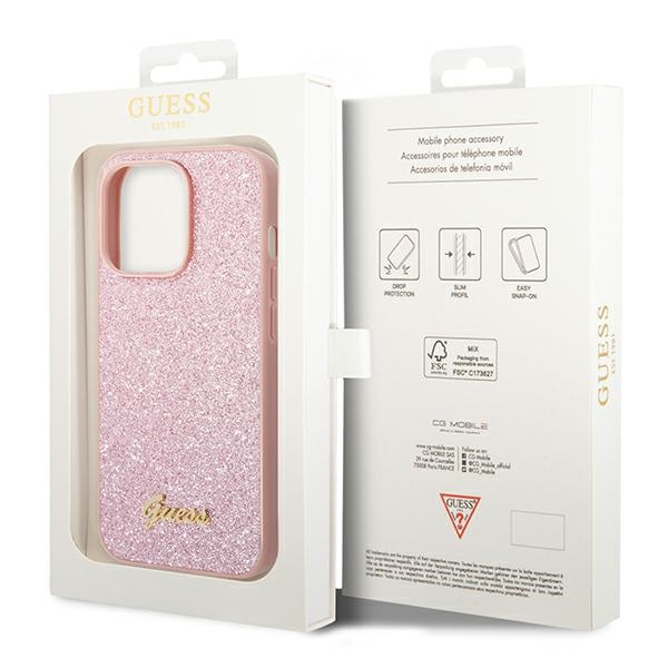 Hülle Guess iPhone 14 Pro Max 6,7" rosa/rosa hart case Glitter Schrift
