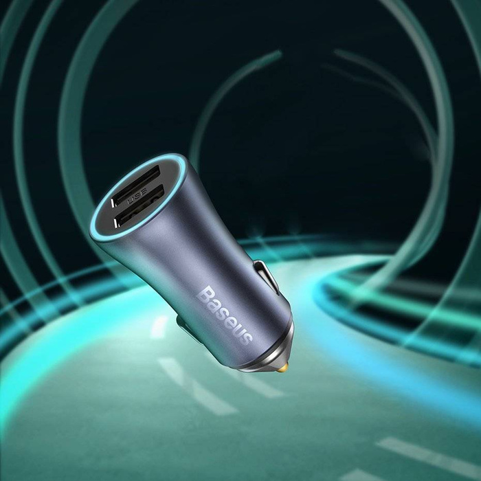Baseus Golden Contactor Pro Quick Charger Chargeur de voiture 2x USB 40 W Quick Charge SCP FCP AFC + cable USB - USB Type C gris (TZCCJD-A0G)