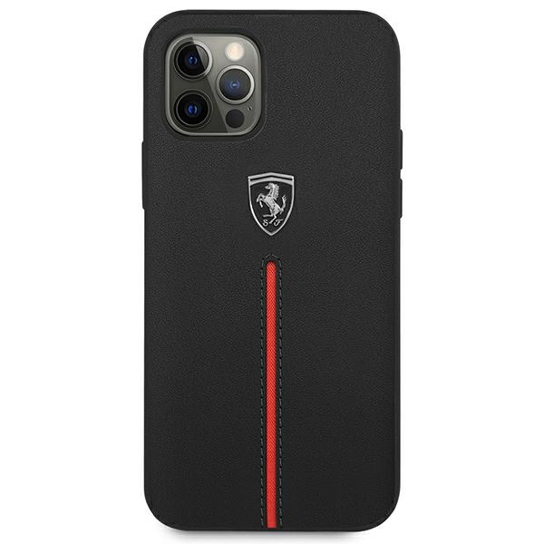 Hülle Ferrari FEOMSHCP12LBK iPhone 12 Pro Max schwarz/schwarz Hardcase Off Track Leder Nylon Stripe