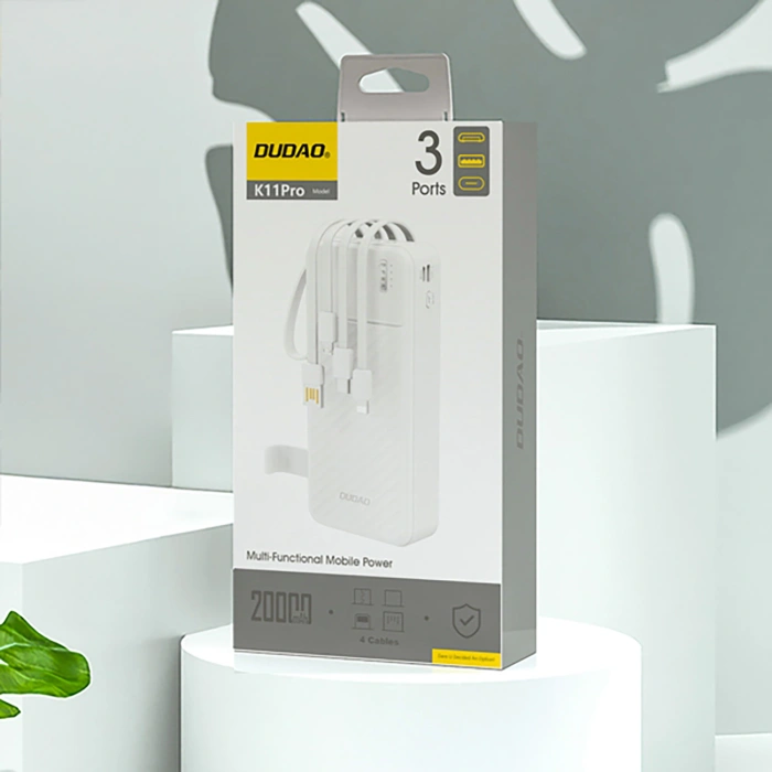 Powerbank Dudao K11 Pro 20000mAh z wbudowanymi kablami - biały