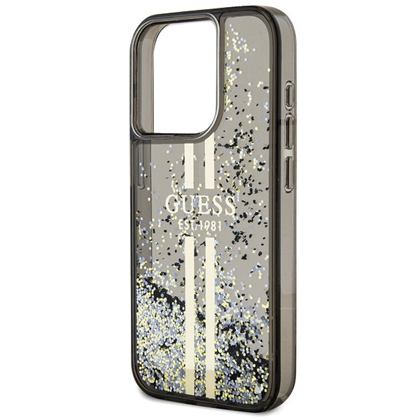 Etui Guess GUHCP15XLFCSEGK iPhone 15 Pro Max 6.7" czarny/black hardcase Liquid Glitter Gold Stripes Case
