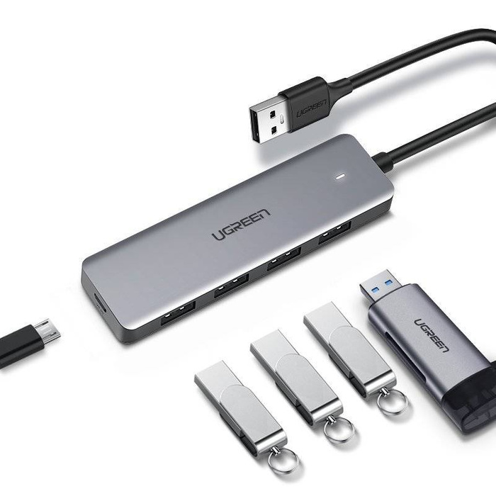 Ugreen USB HUB splitter – 4x USB 3.2 Gen 1 s micro USB napájecím portem šedý (CM219 50985)