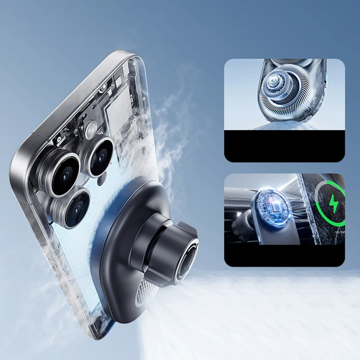 Uchwyt magnetyczny Baseus PrimeTrip VC2 Pro z ładowarką Qi2.2 z wentylatorem na kratkę nawiewu - czarny