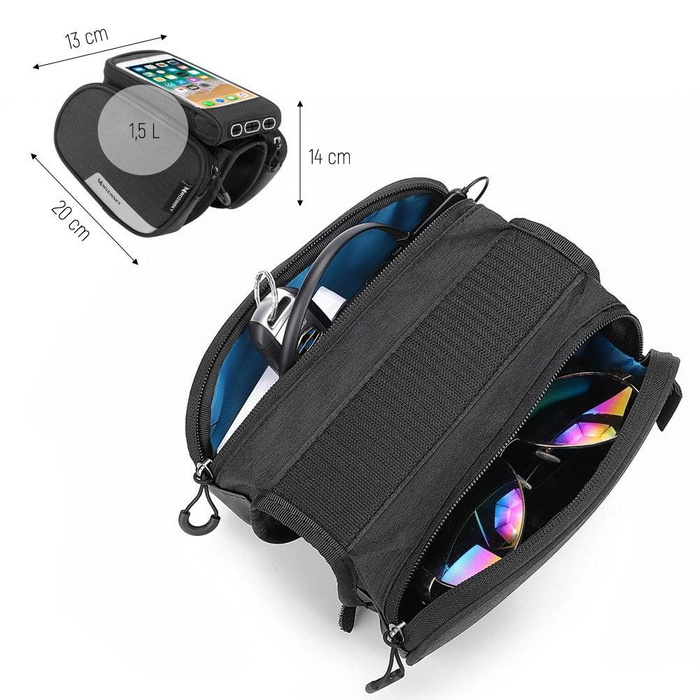 Wozinsky frame bike bag + funda móvil desmontable hasta 6,5" 1,5l negra (WBB7BK)