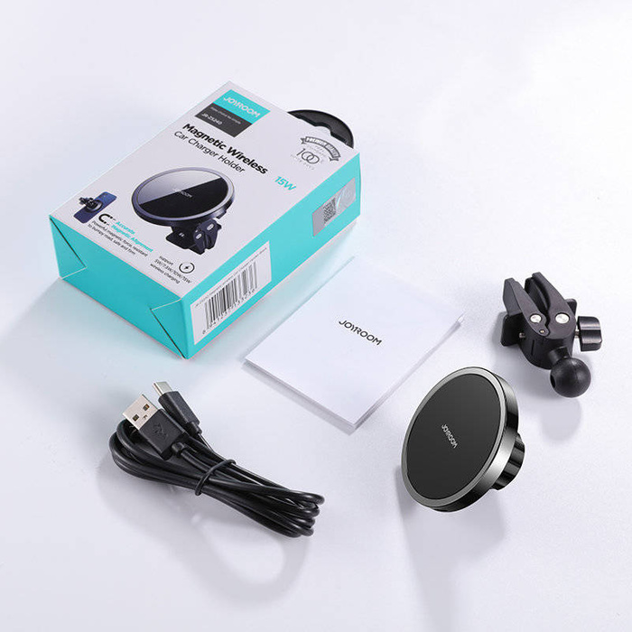 Auto Joyroom držák mag netic wireless inductive nabíječka Qi 15 W (kompatibilní s MagSafe až iPhone) černý (JR-ZS240)