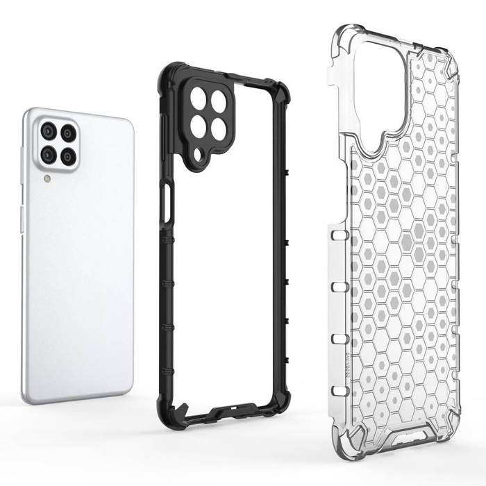 Honeycomb case armored cover with a gel frame for Samsung Galaxy M53 5G transparent