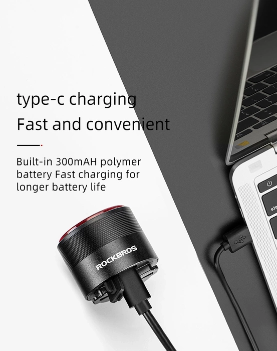 Lampada posteriore per bicicletta Rockbros Q3 con sistema di arresto intelligente - nera