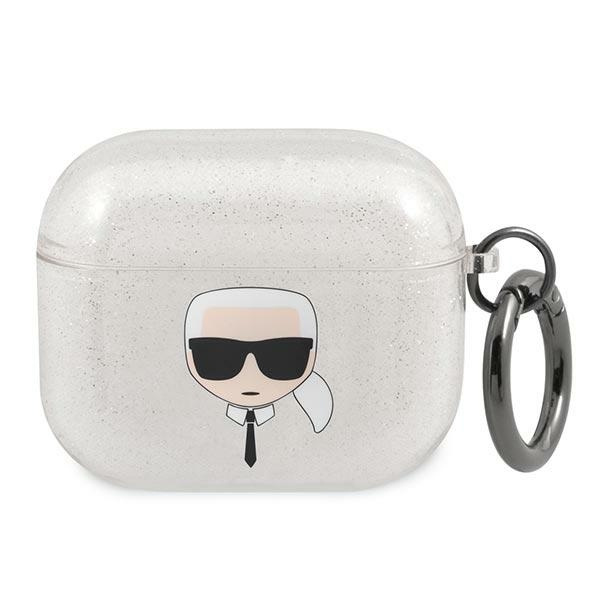 Cover KARL LAGERFELD Apple AirPods 3 Cover Glitter Karl's Head Silver Case