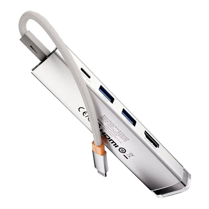 HUB 5 w 1 Baseus Ultra Joy USB-C - HDMI, USB3.0x2, PD, RJ45 (srebrny)
