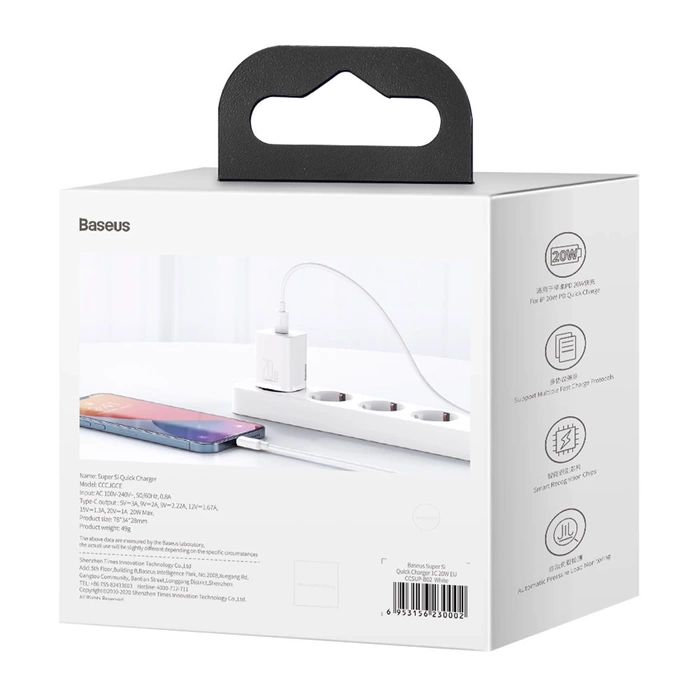 [APRÈS RETOUR] Chargeur rapide Baseus Super Si 1C USB Type C 20 W Power Delivery blanc (CCSUP-B02)