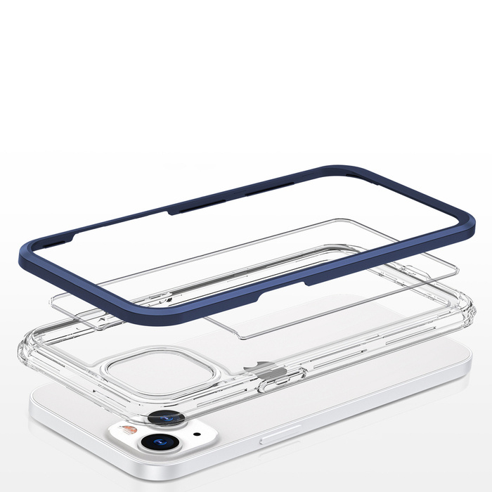 Funda transparente 3 en 1 para iPhone 13 con marco azul de gel