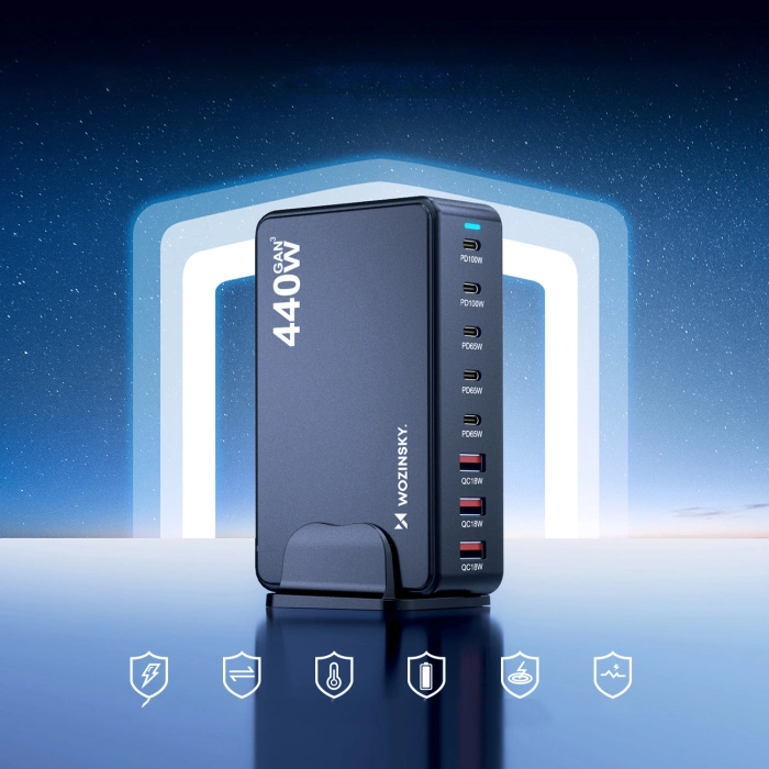 Stacja ładująca Wozinsky 240W GaN QC3 - czarna